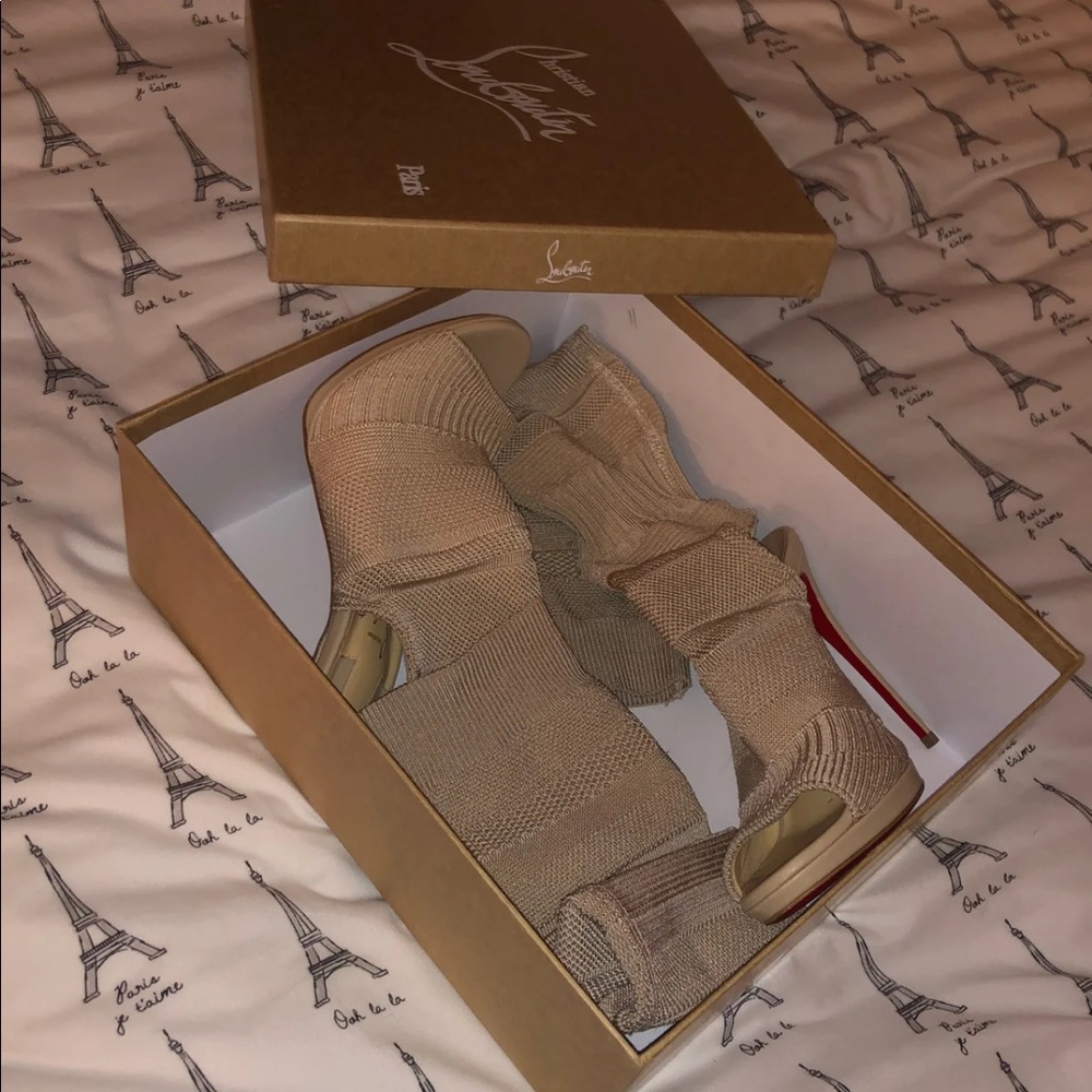 Christian Louboutin Beige Peep Boots NIB OTK 37 - Picture 7 of 8